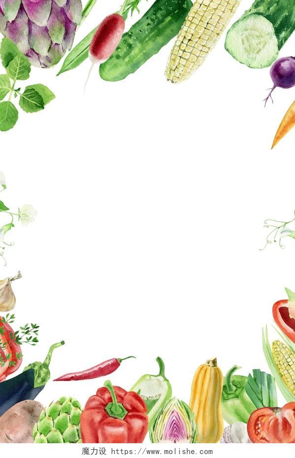 手绘边框五彩线条水果蔬菜清新超市宣传促销海报背景
